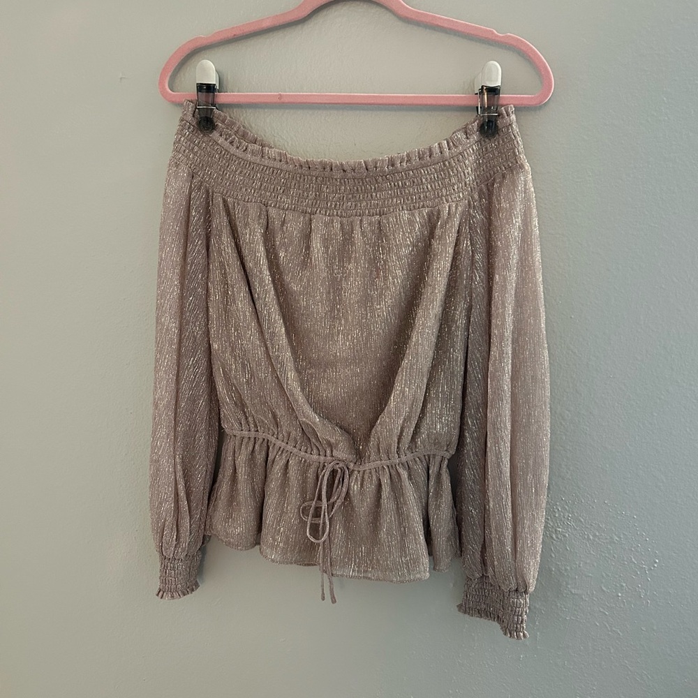 BRAND NEW NEVER WORN. White House Black Market Gold Off the Shoulder Blouse